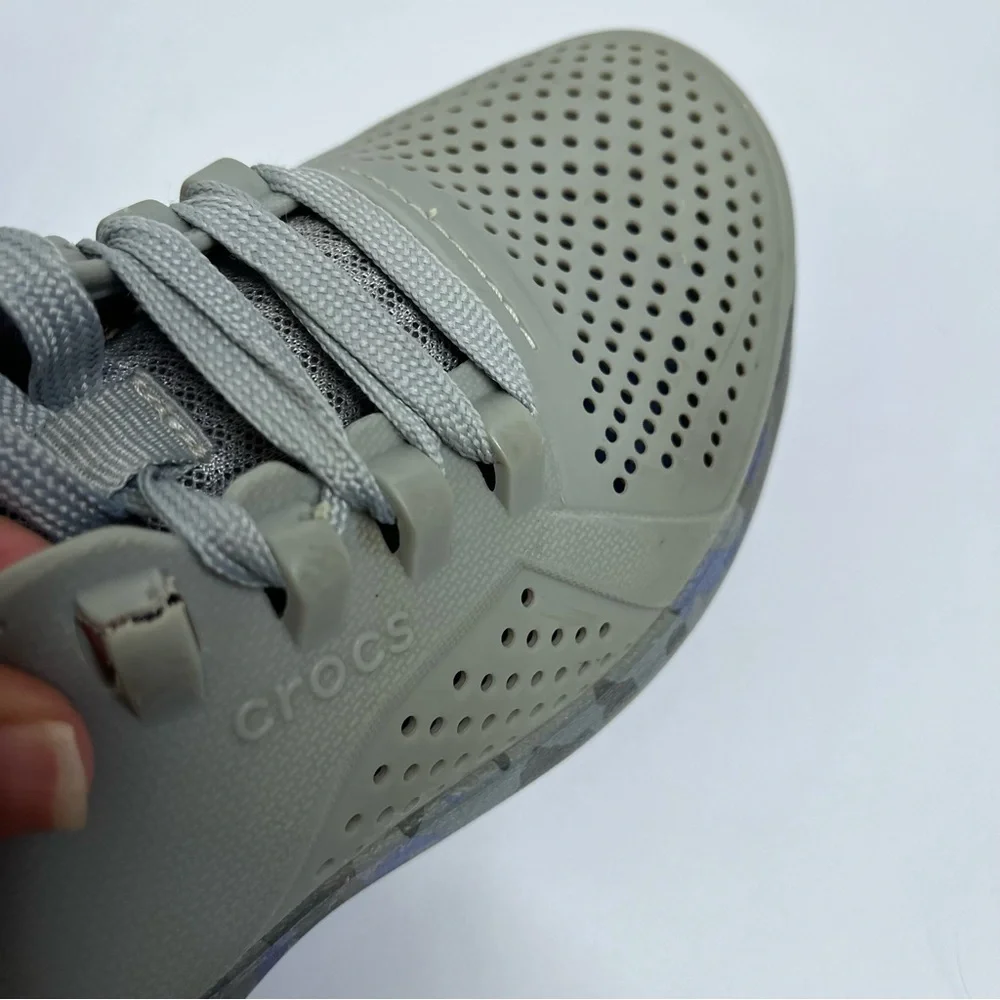 CROCS LiteRide Pacer Gray Perforated Lace-Up Shoes 206494 Women's 6W